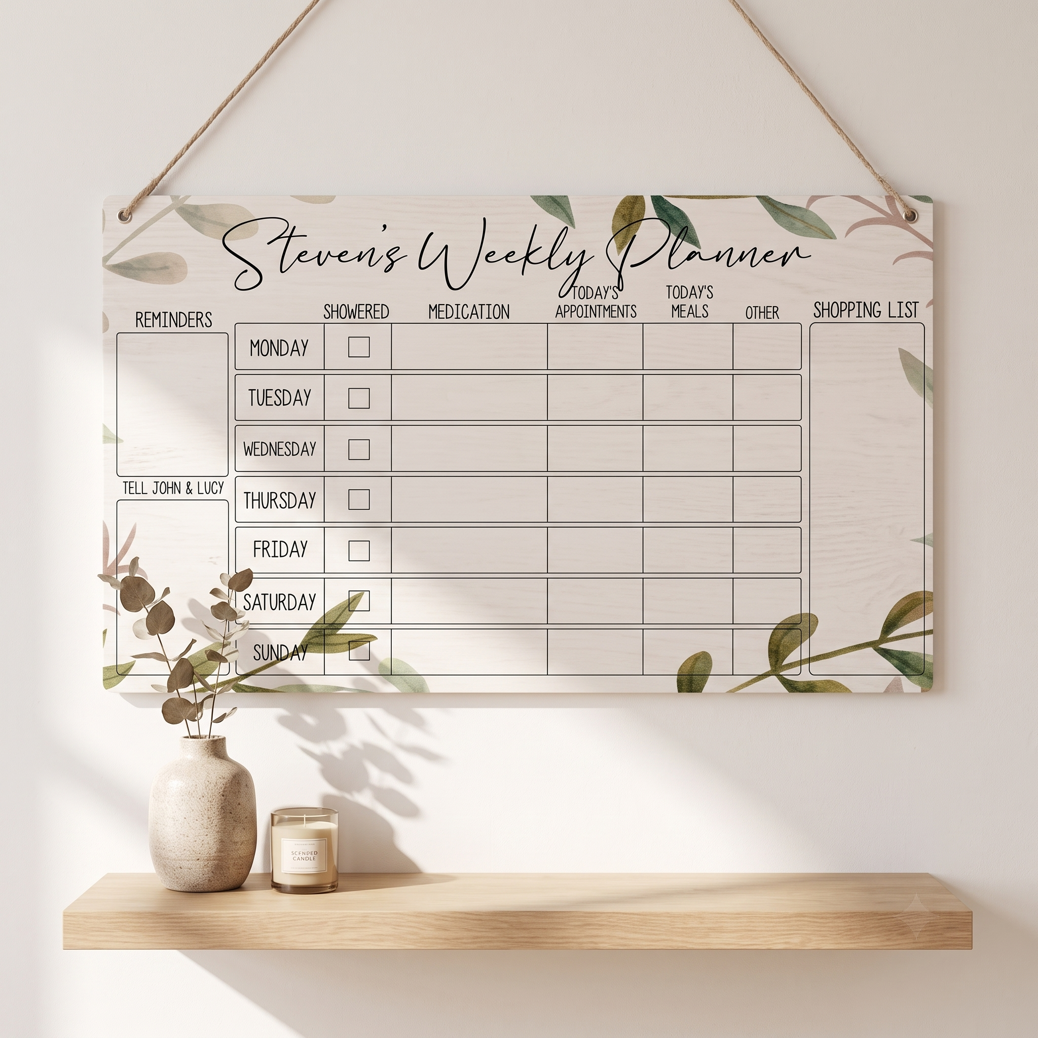 Keep your health and wellbeing organised weekly planner