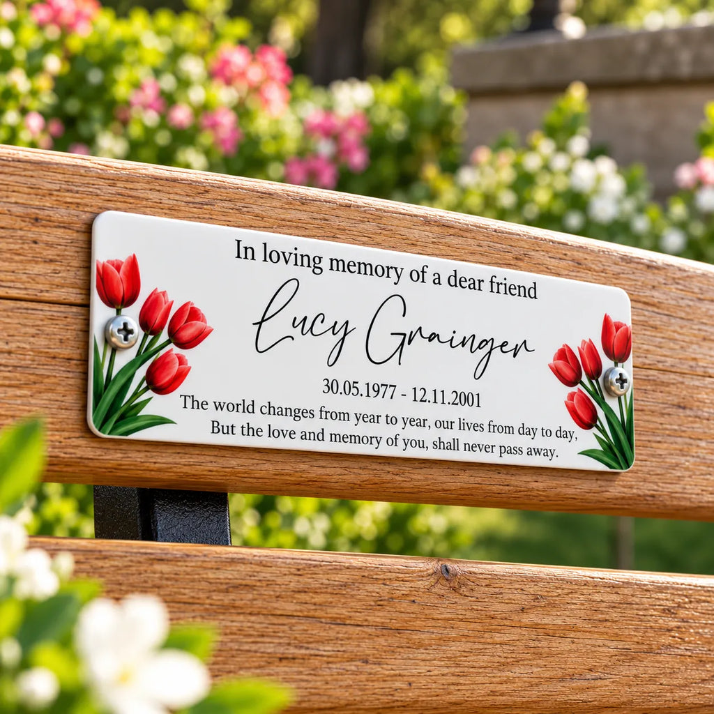 Acrylic tulip bench memorial plaque