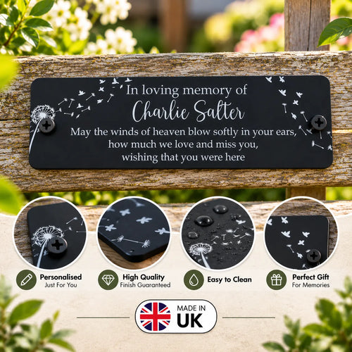 Acrylic bench black dandelion memorial plaque