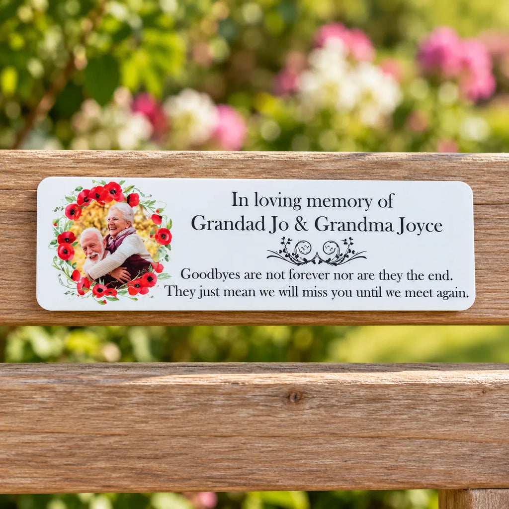Acrylic poppy wreath bench memorial plaque