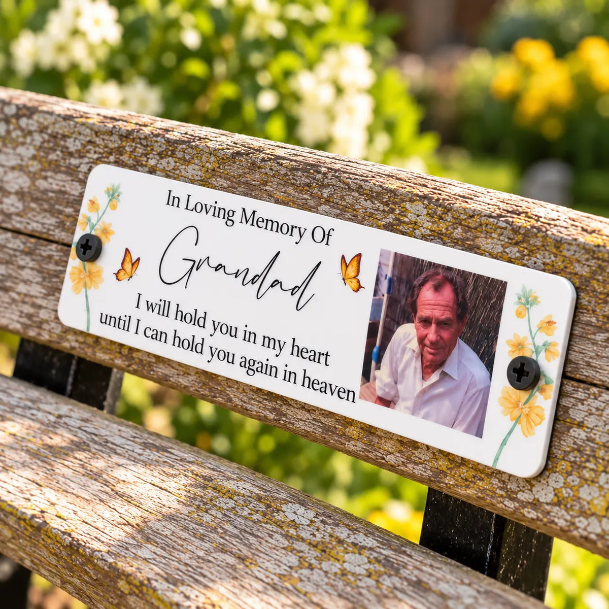 Acrylic bench picture memorial plaque - Yellow Flowers