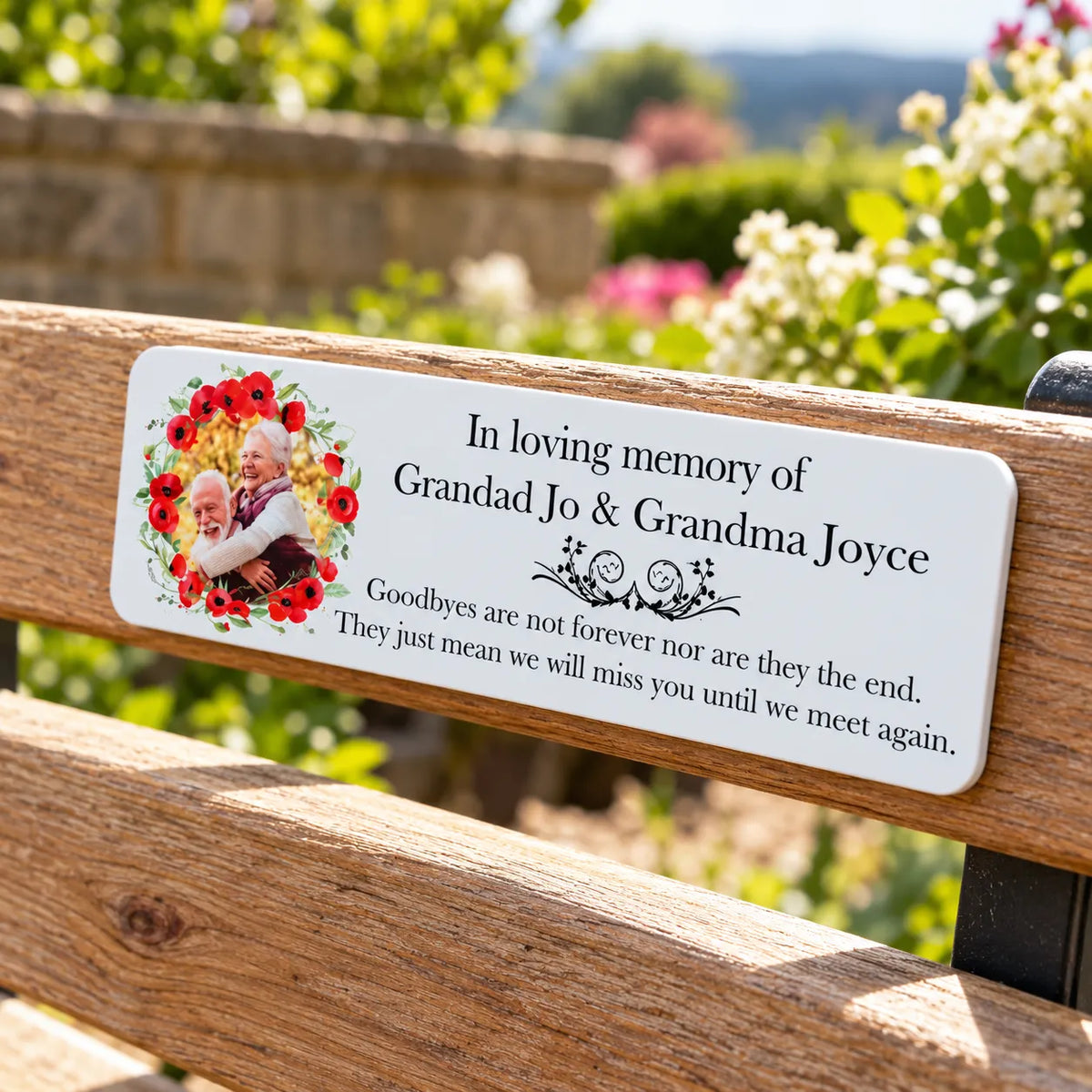 Acrylic poppy wreath bench memorial plaque