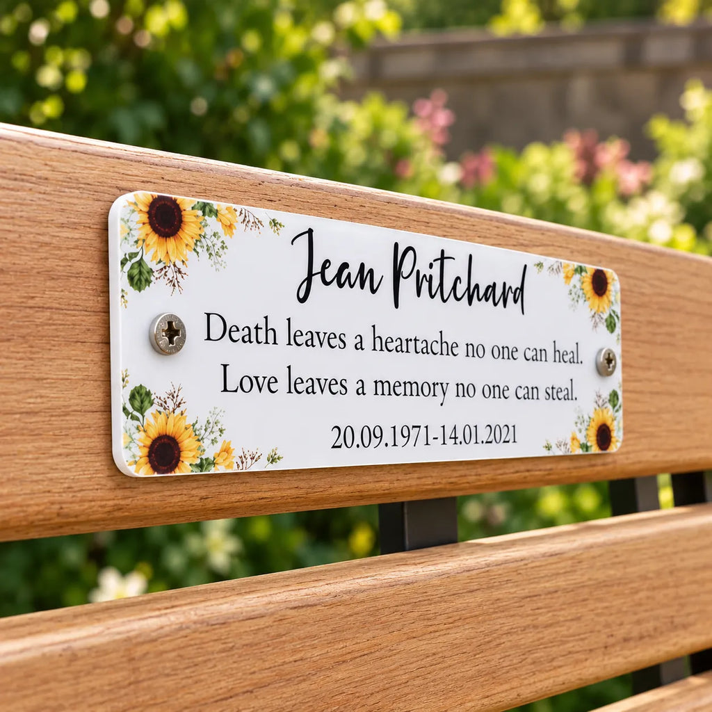 Acrylic sunflower bench memorial plaque
