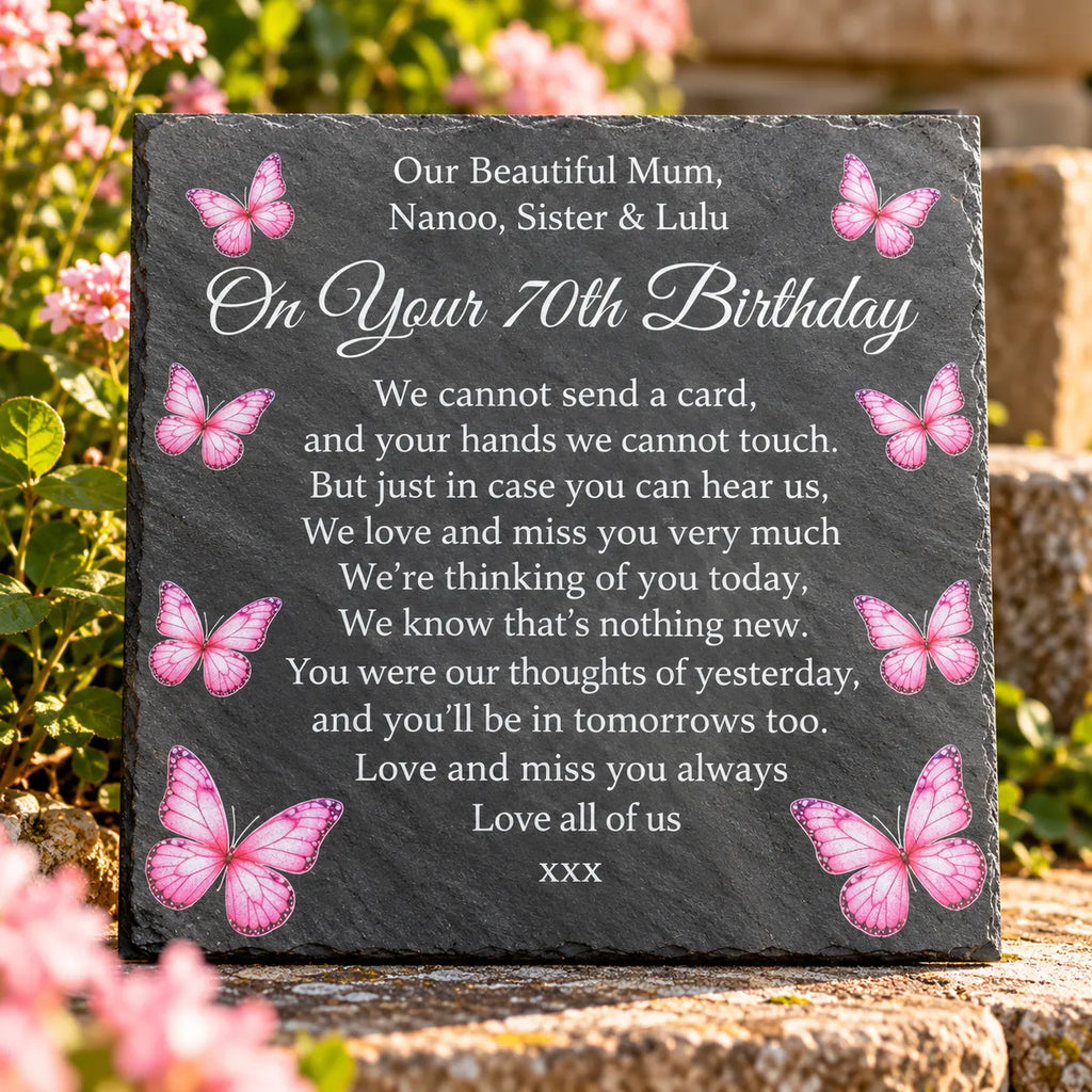 Butterfly Birthday memorial plaque Pink