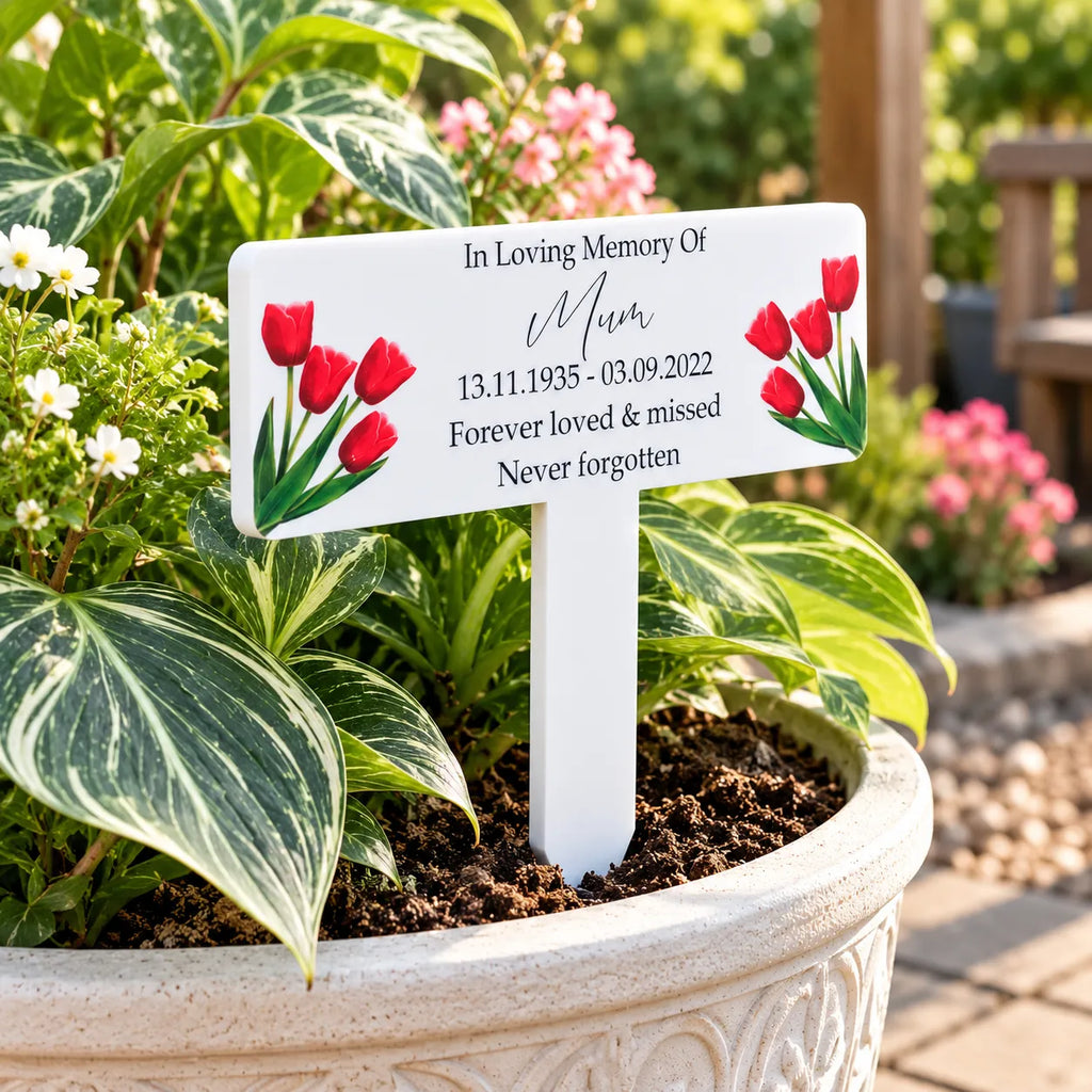Acrylic Tulip plant pot memorial plaque