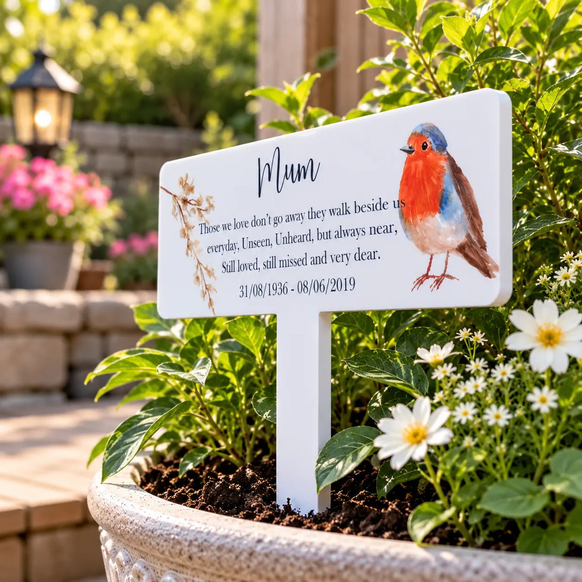 Acrylic Robin plant pot memorial plaque