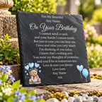 Bear Birthday Memorial plaque 3 Blue Balloons