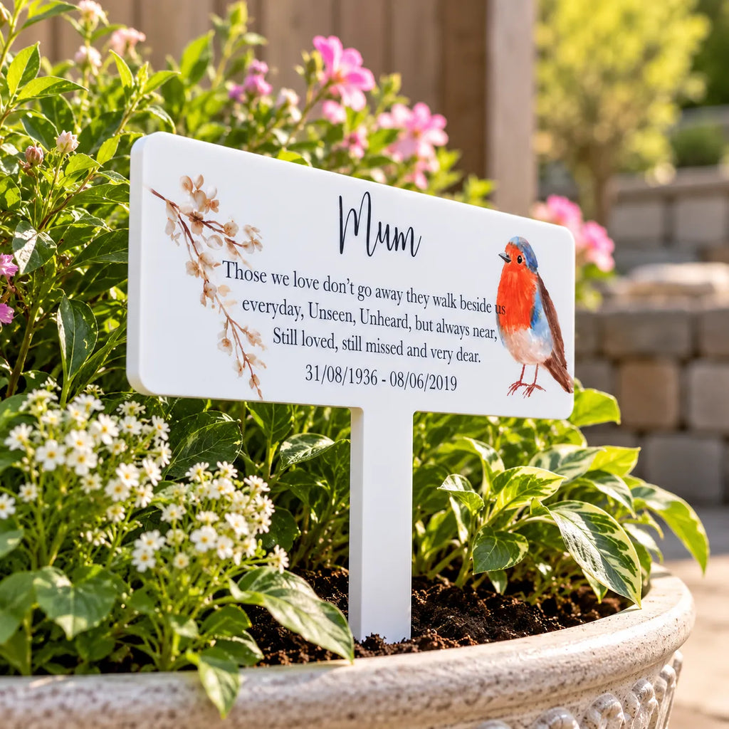 Acrylic Robin plant pot memorial plaque