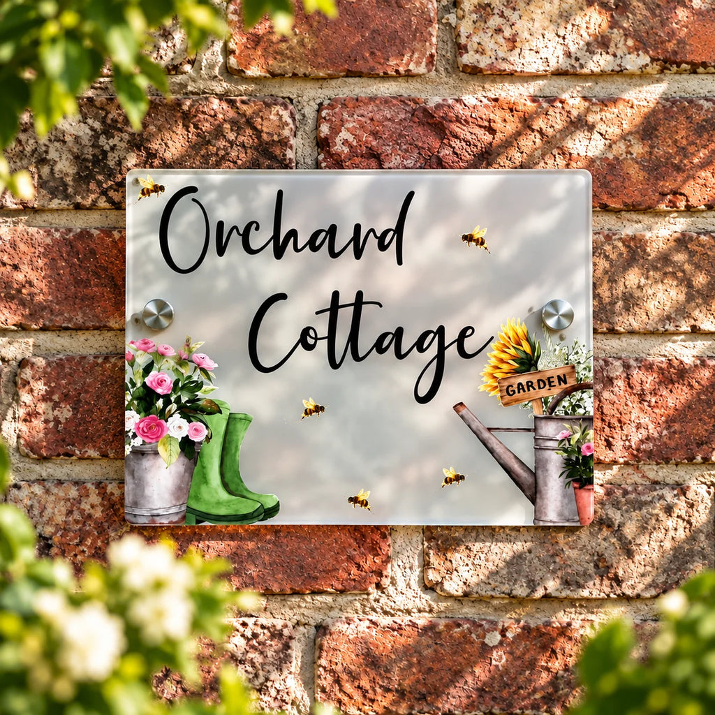 Floral welly acrylic house sign