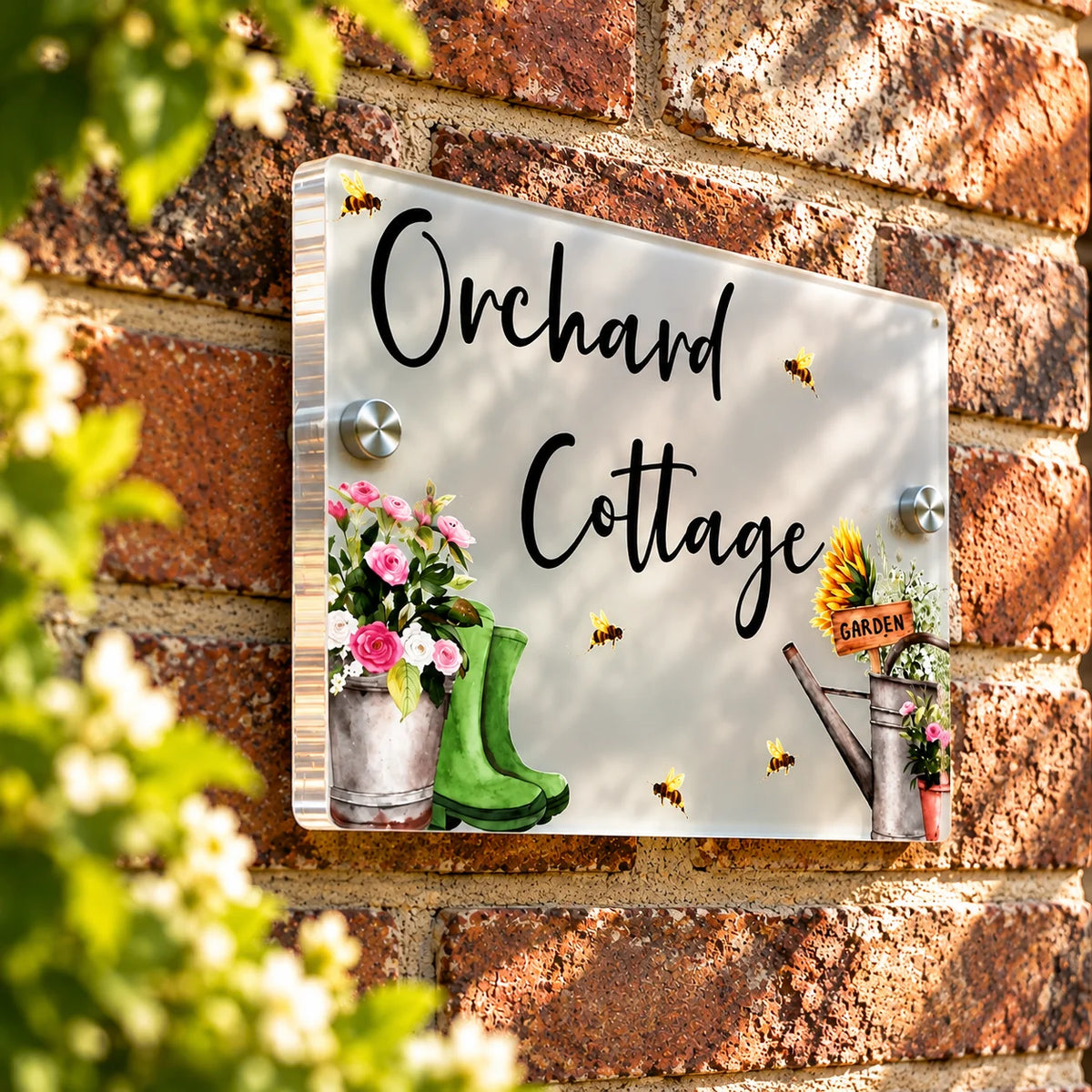 Floral welly acrylic house sign