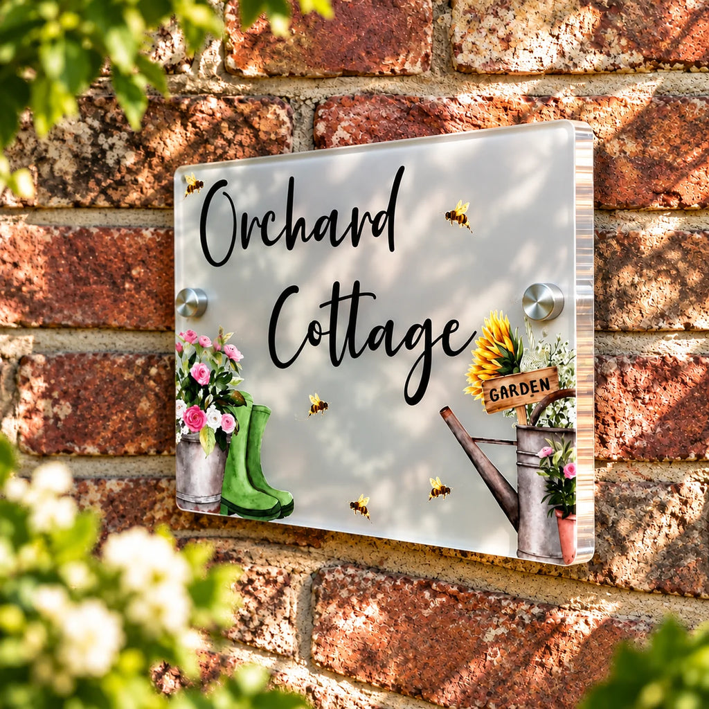 Floral welly acrylic house sign
