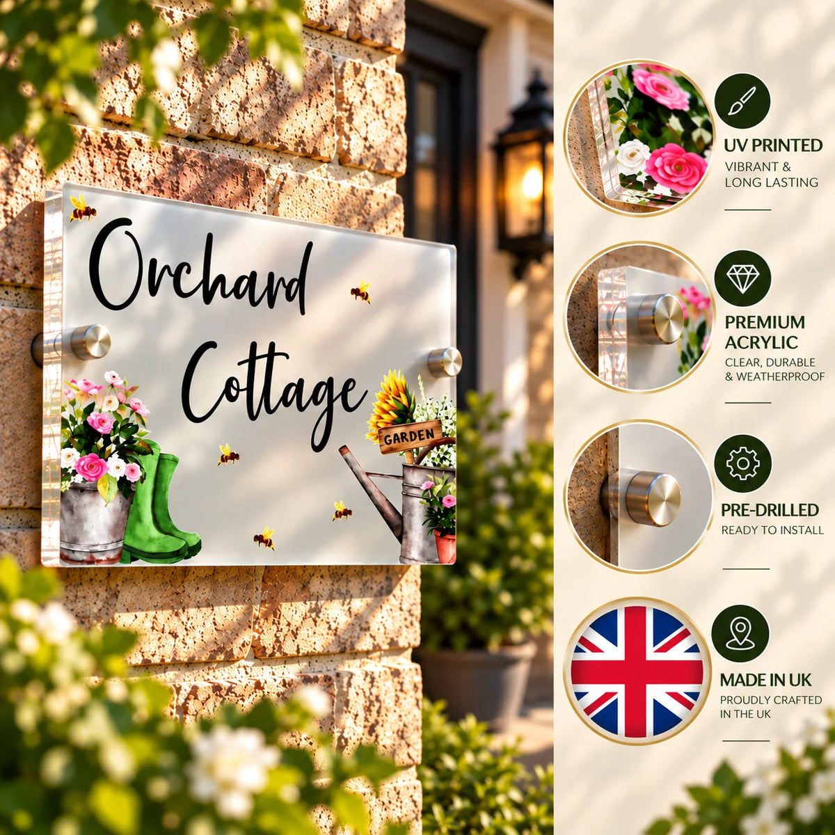 Floral welly acrylic house sign