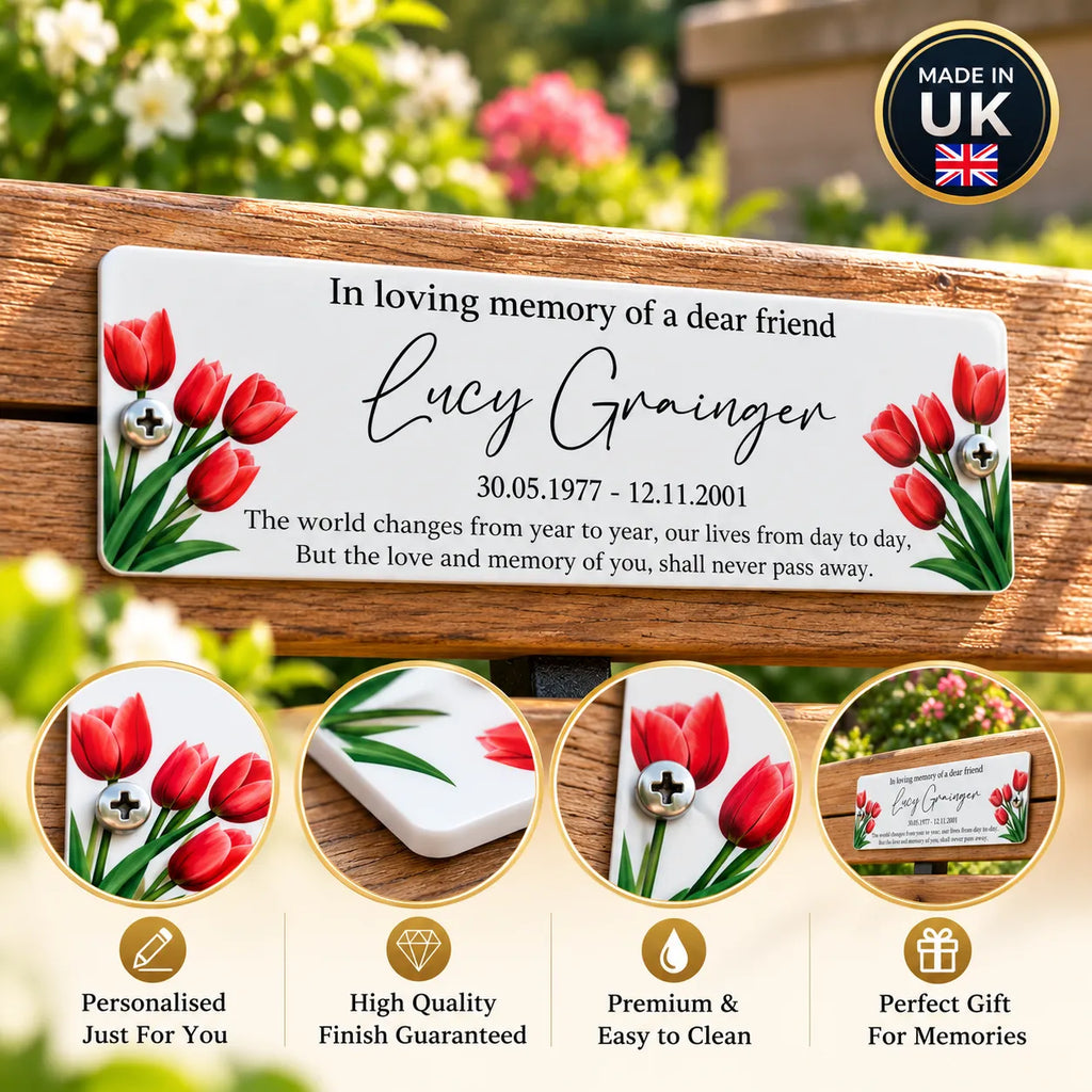Acrylic tulip bench memorial plaque