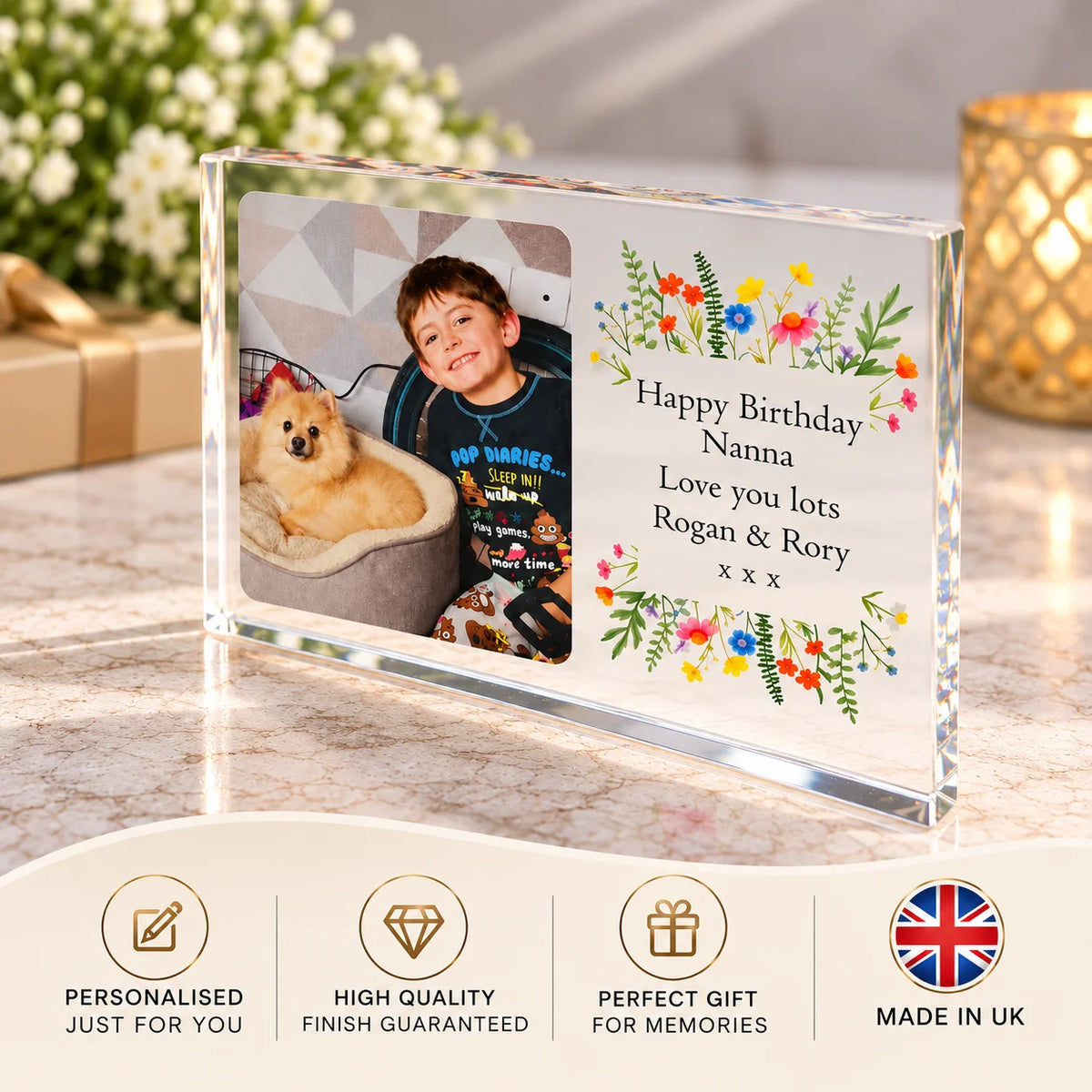 Birthday floral border acrylic block