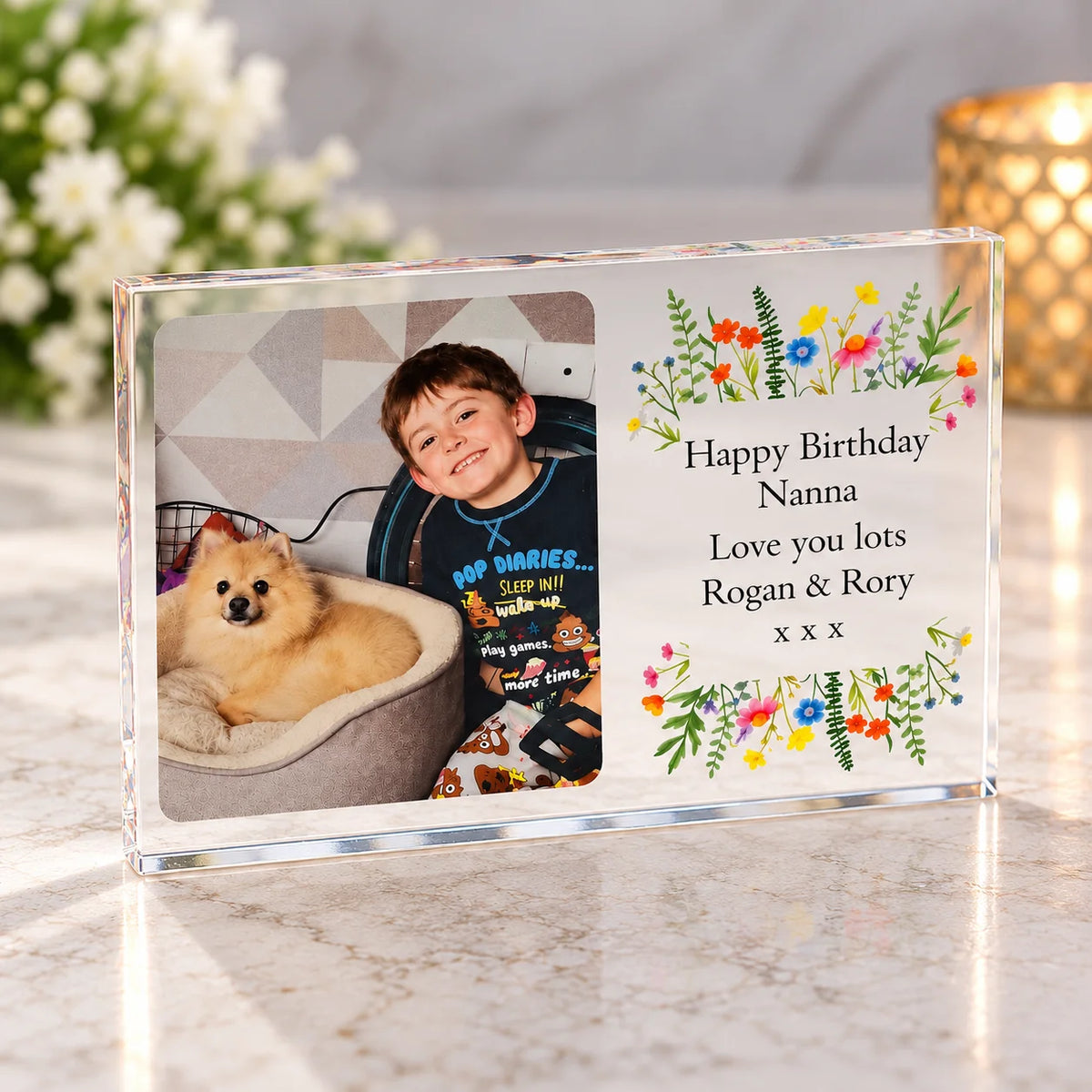 Birthday floral border acrylic block
