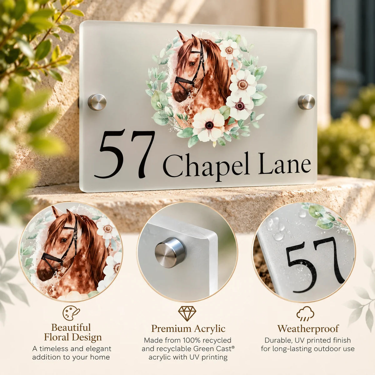 Floral horse acrylic house sign