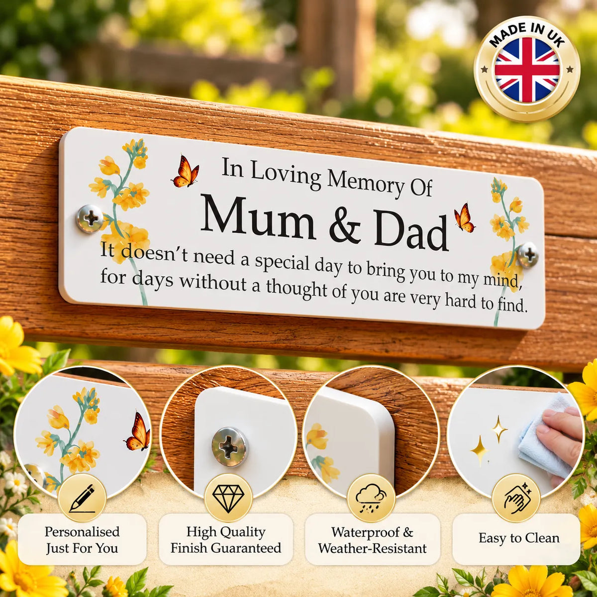 Acrylic yellow floral  bench memorial plaque