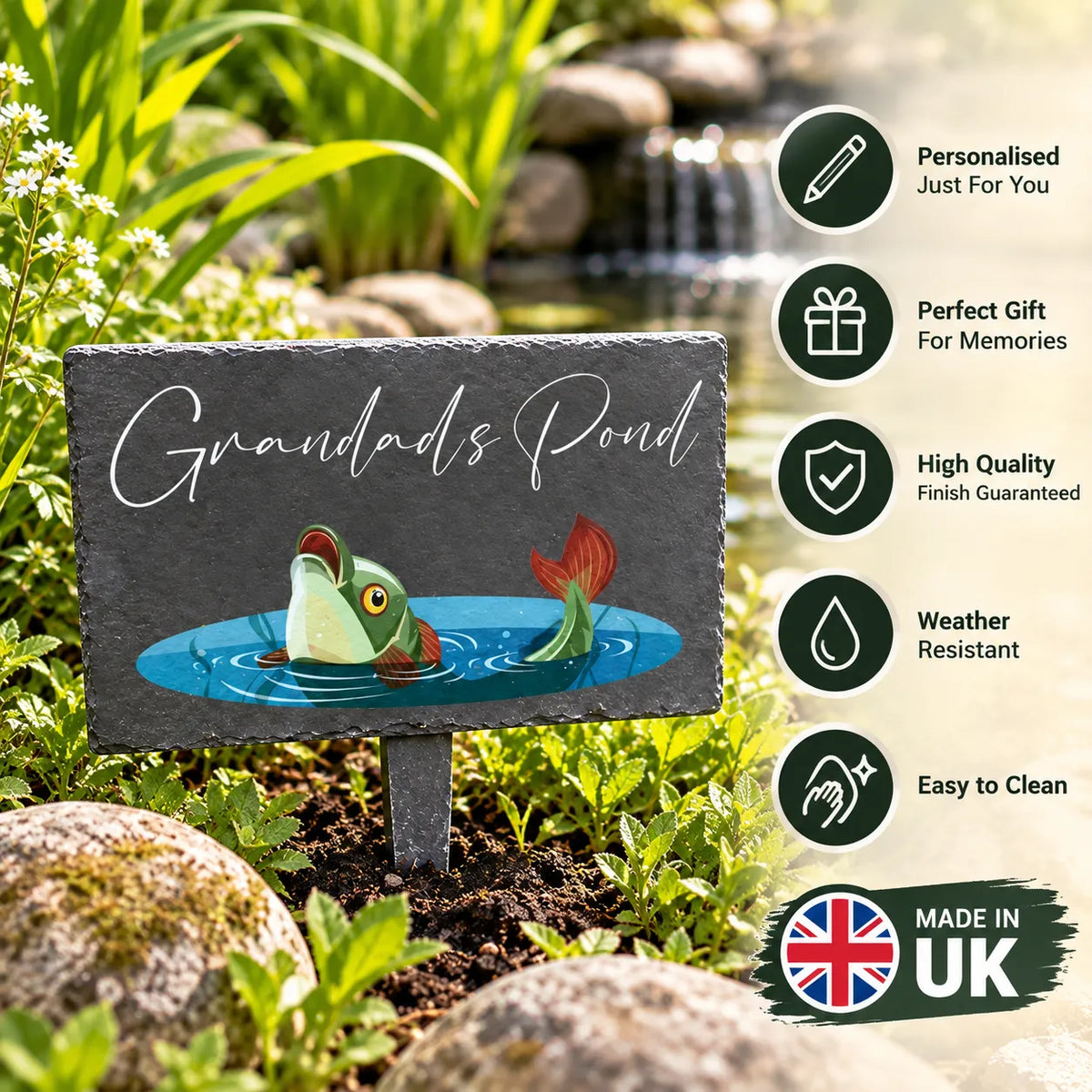 Garden pond slate sign