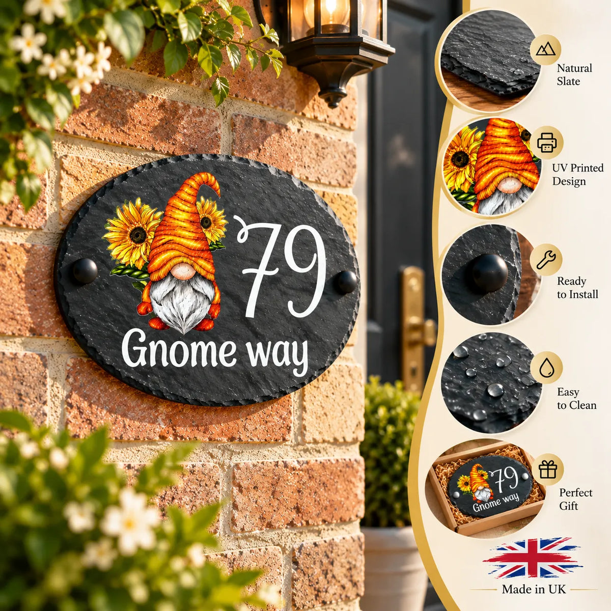 Oval Gnome slate house sign