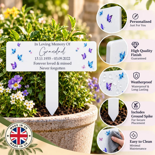 Acrylic Butterfly plant pot memorial plaque