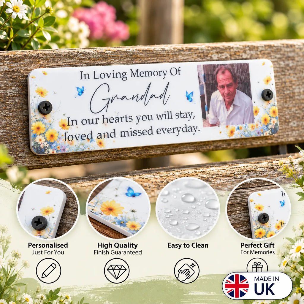 Acrylic bench picture memorial plaque - Wild Flowers
