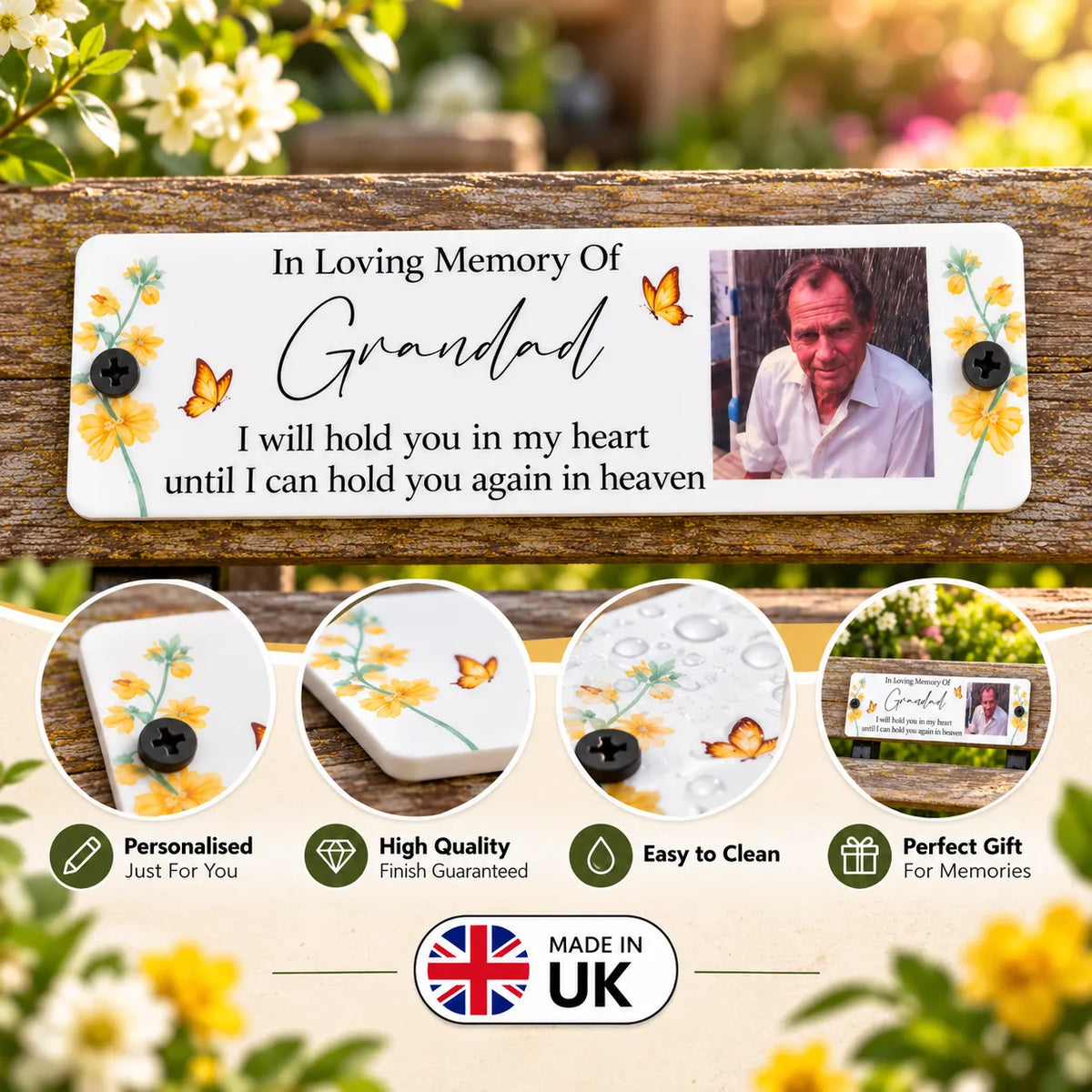 Acrylic bench picture memorial plaque - Yellow Flowers