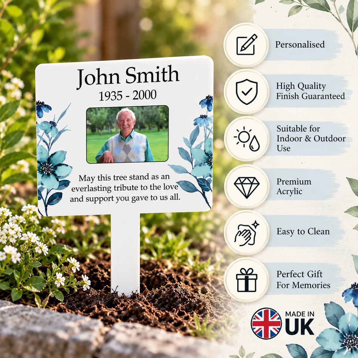 White floral memorial stake