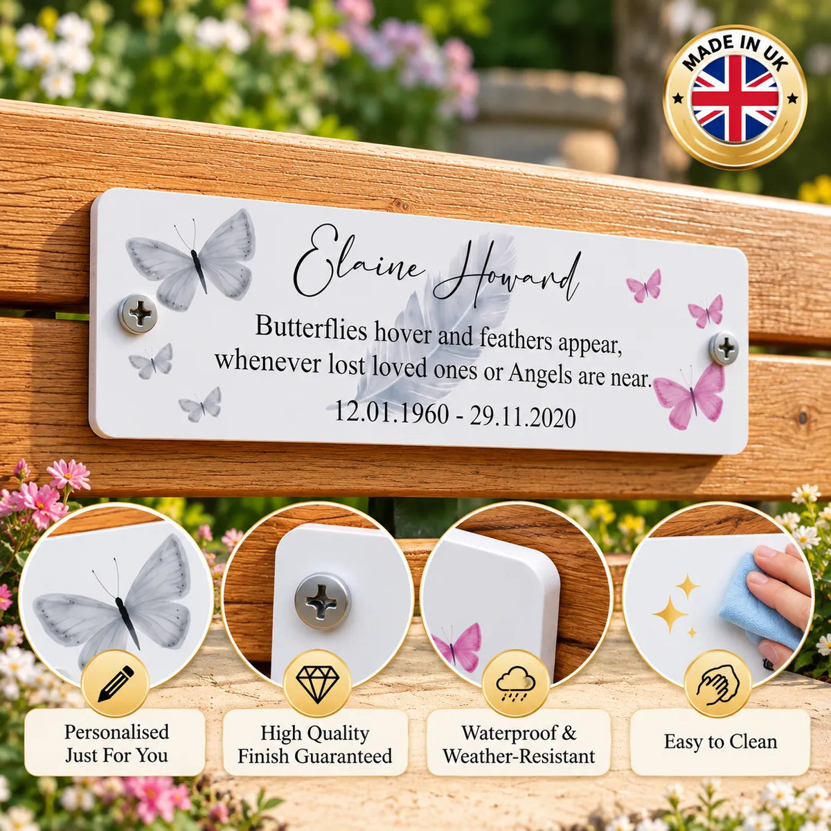 Acrylic Butterfly bench memorial plaque