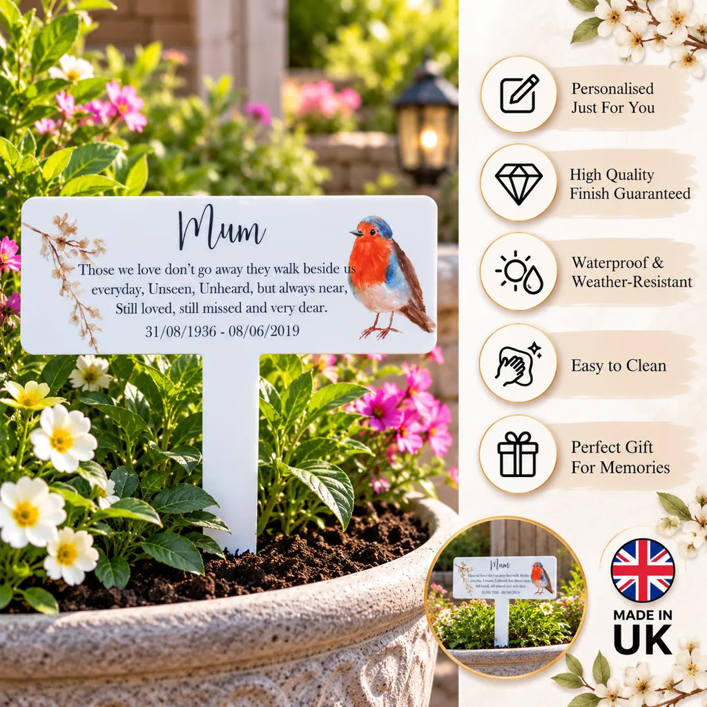Acrylic Robin plant pot memorial plaque