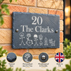 Stick figures slate house sign