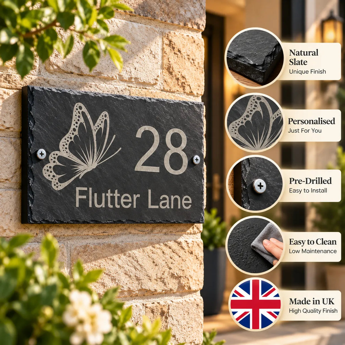 Butterfly slate house sign