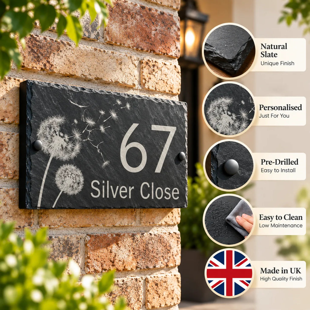 Dandelion slate house sign