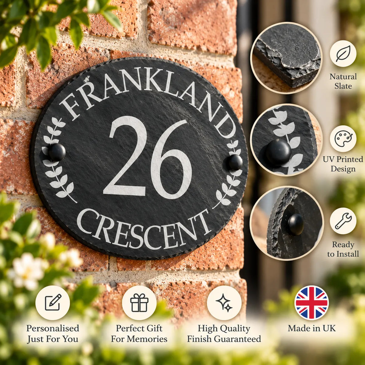 Oval Leaf slate house sign