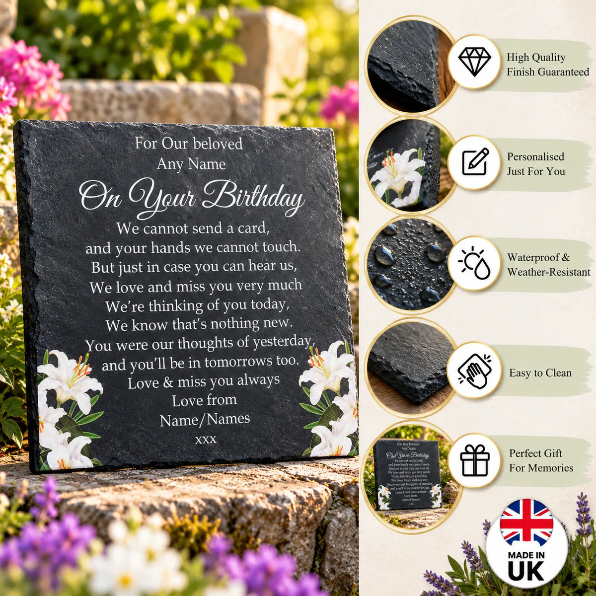 Floral Birthday memorial plaque