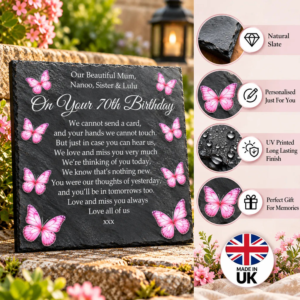 Butterfly Birthday memorial plaque Pink