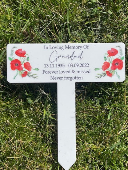 Acrylic Poppy plant pot memorial plaque