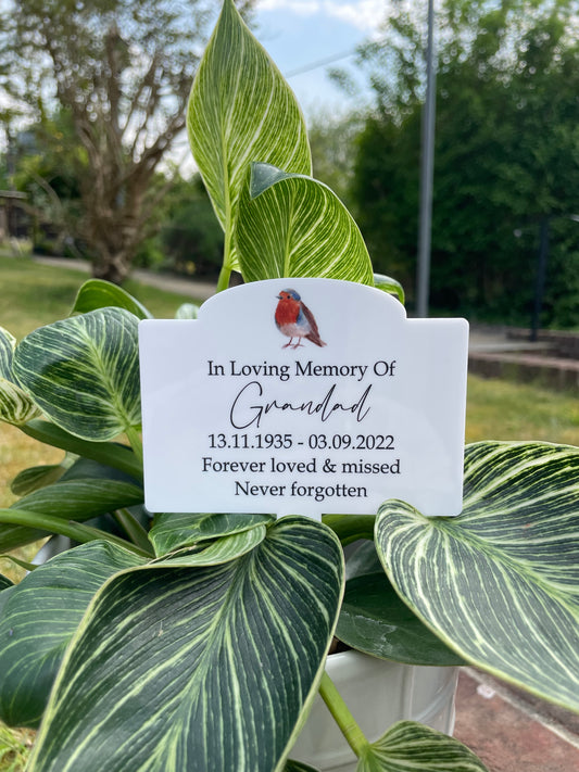 Acrylic Traditional Memorial plant pot personalised memorial plaque
