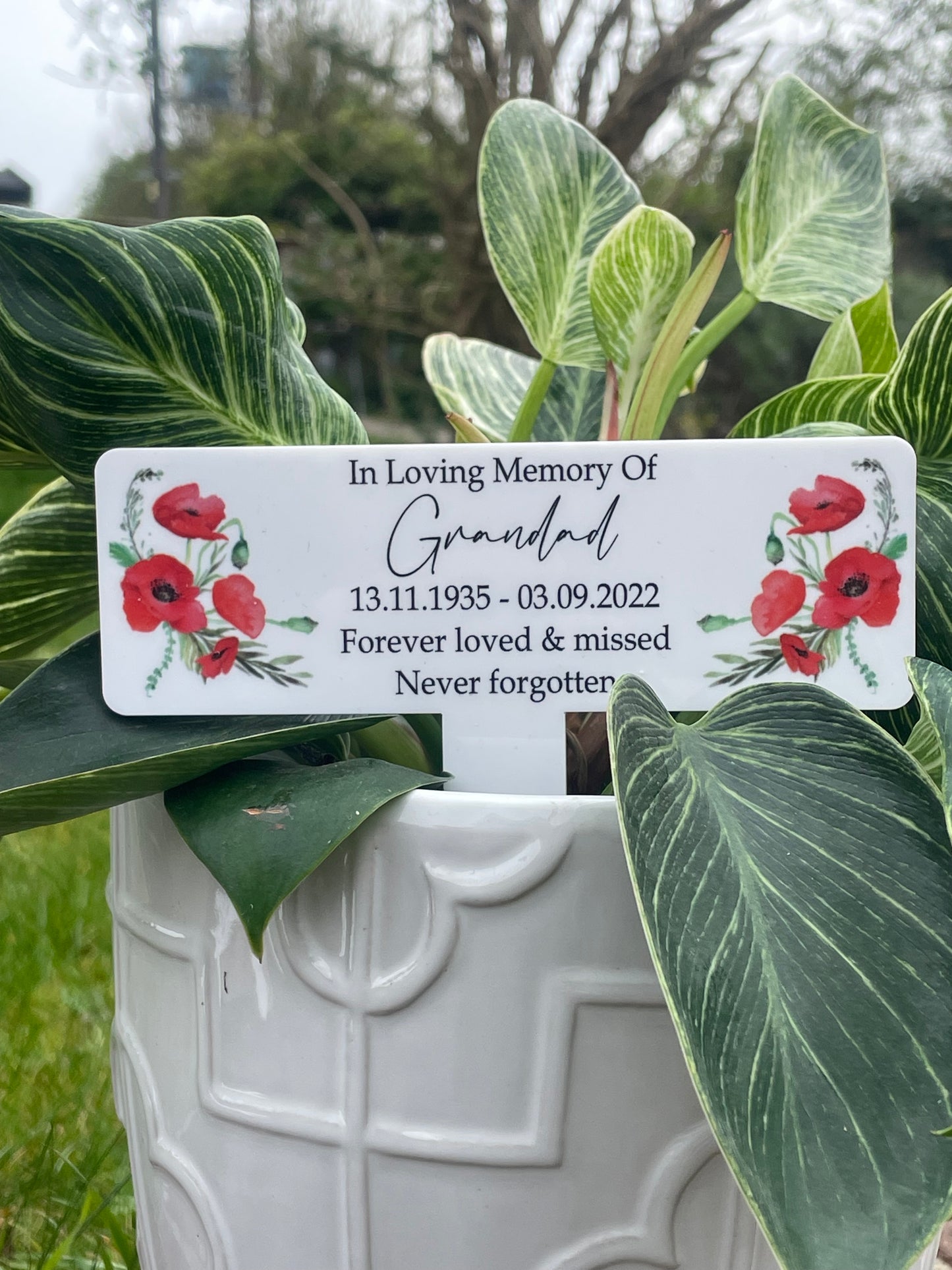 Acrylic Poppy plant pot memorial plaque