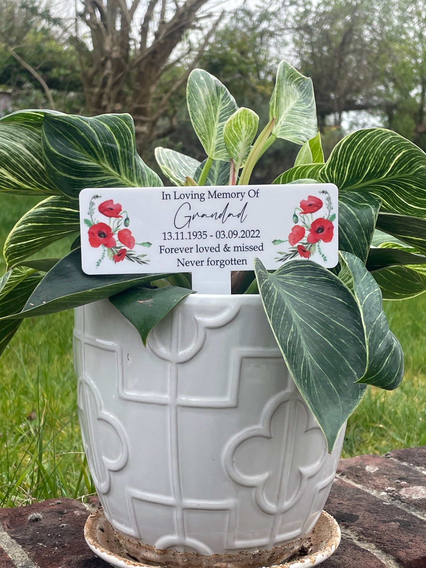 Acrylic Poppy plant pot memorial plaque