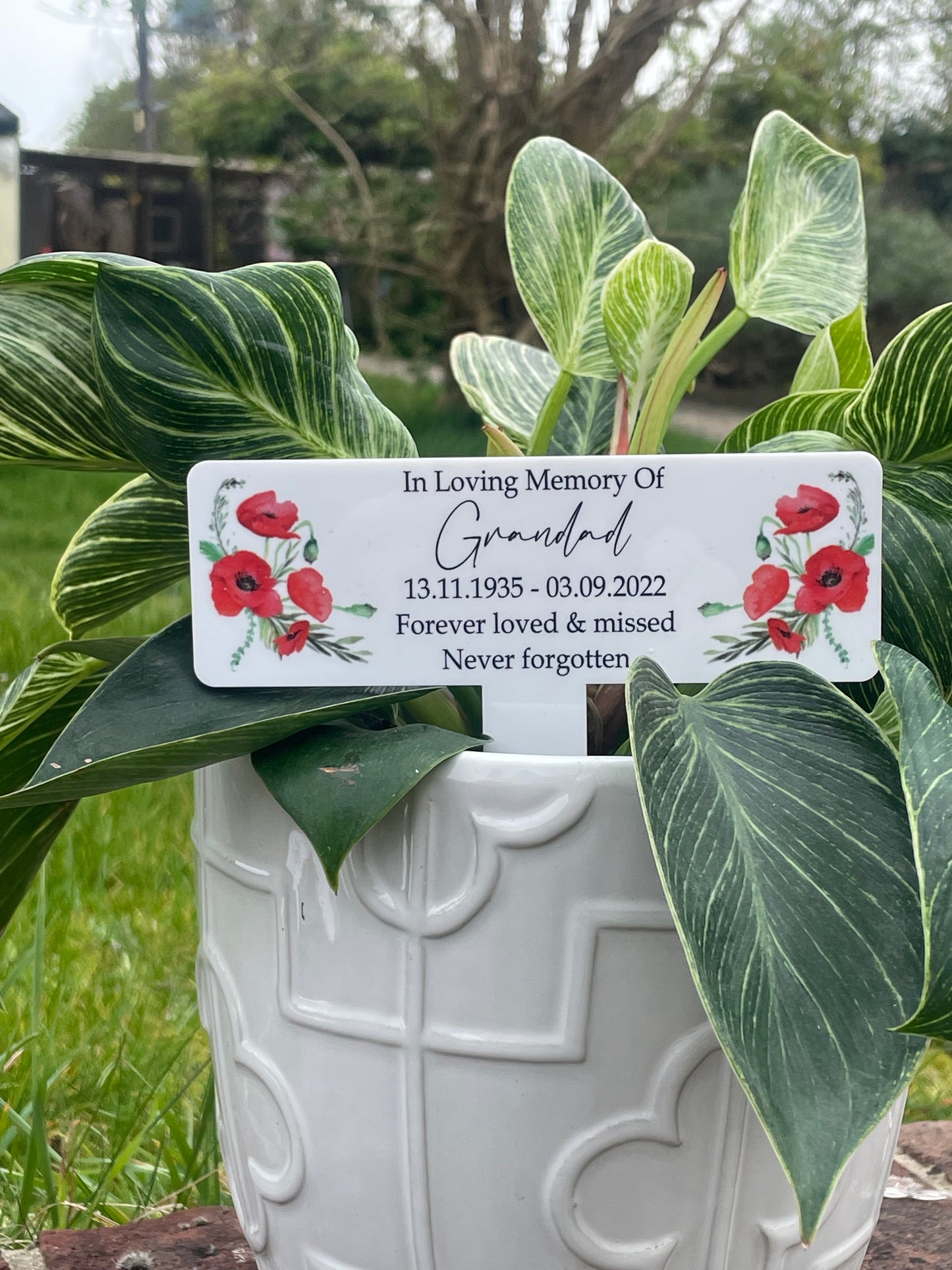 Acrylic Poppy plant pot memorial plaque
