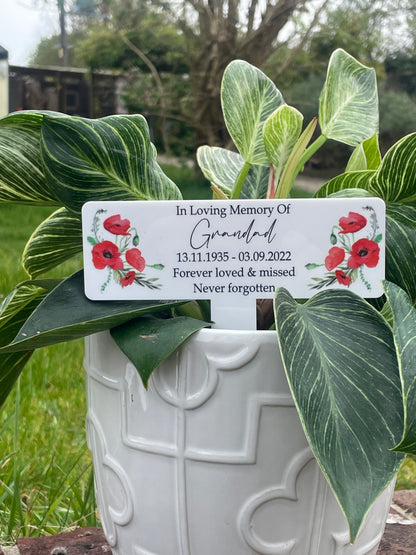 Acrylic Poppy plant pot memorial plaque