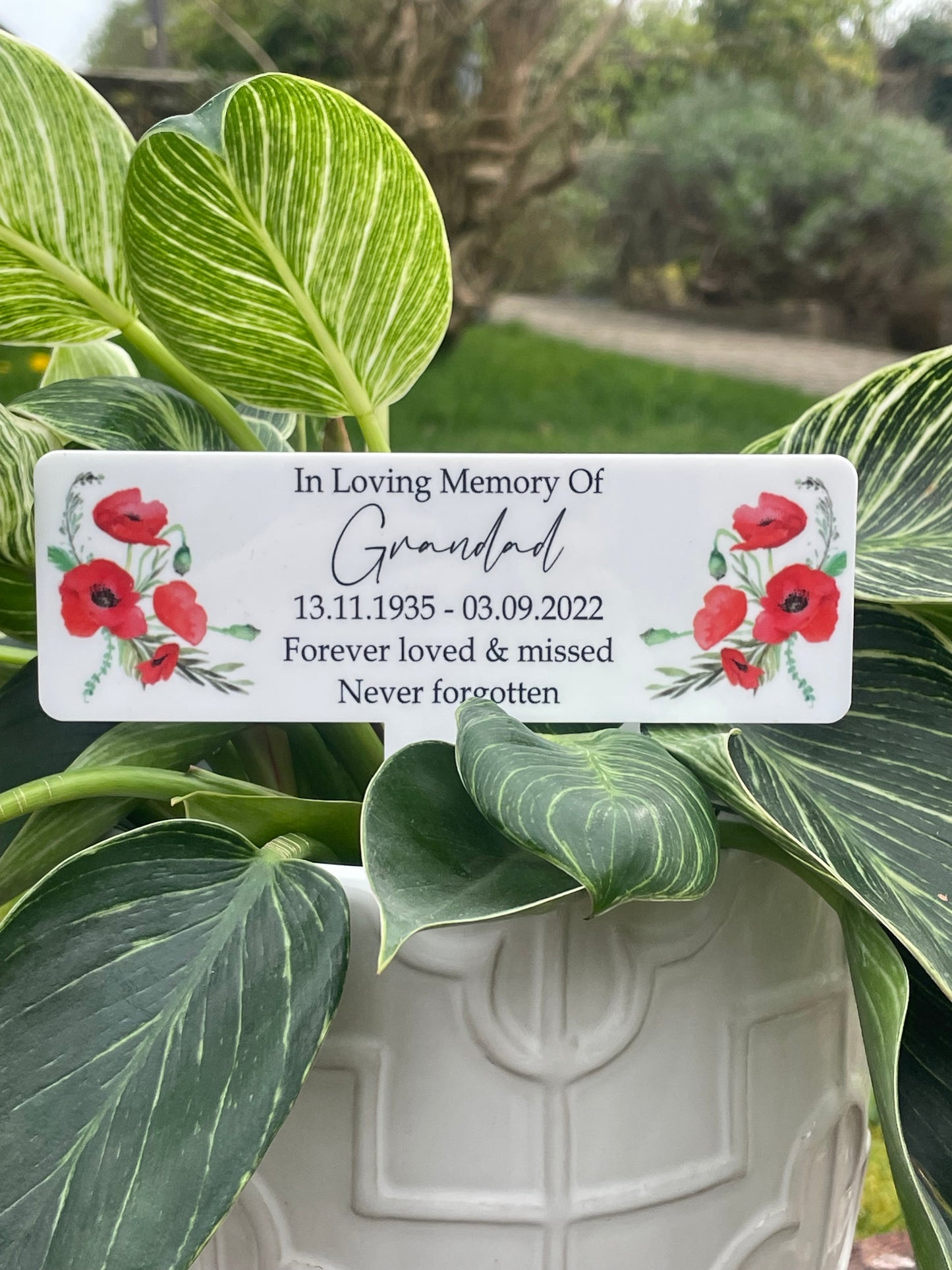 Acrylic Poppy plant pot memorial plaque
