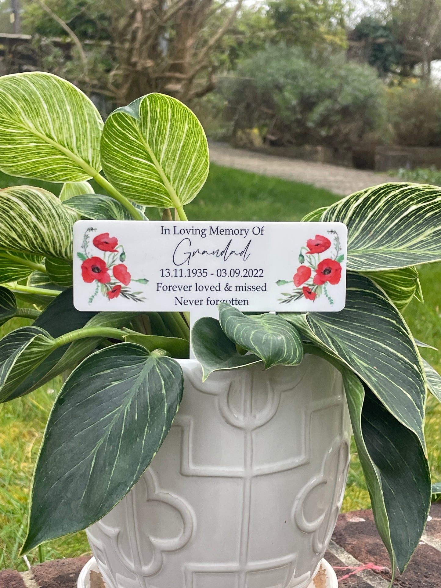 Acrylic Poppy plant pot memorial plaque