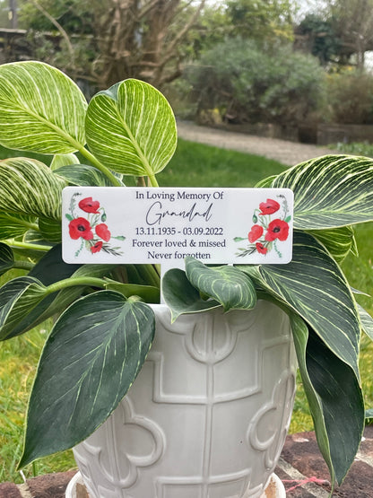 Acrylic Poppy plant pot memorial plaque