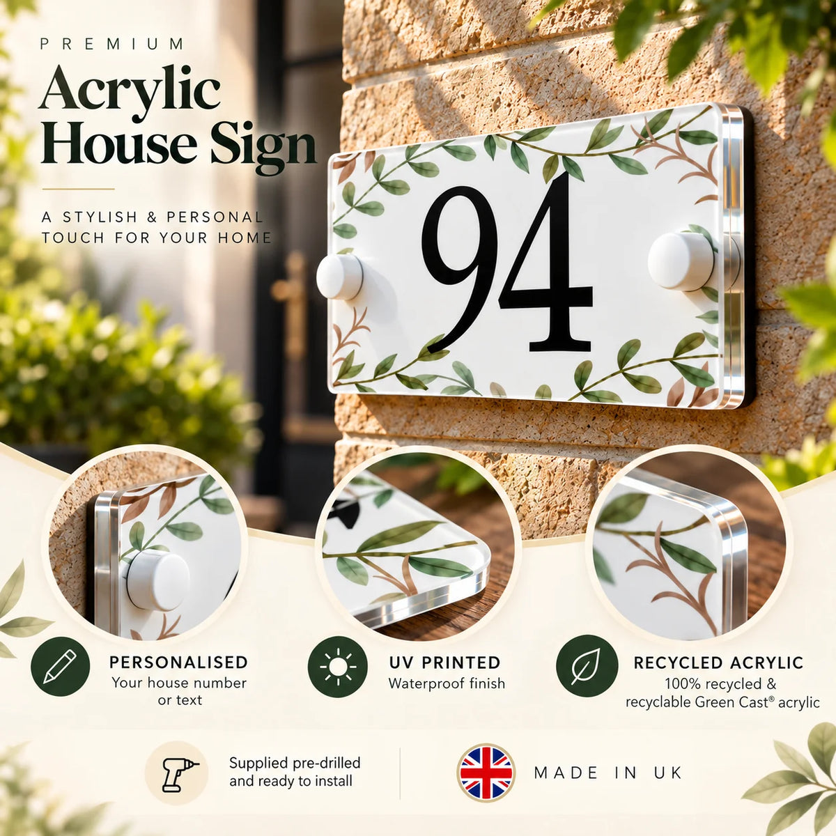 Acrylic house sign leaf small