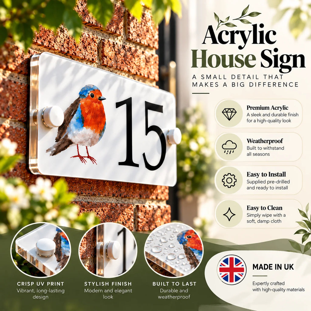 Acrylic house sign robin small