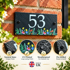 Number slate house sign wild flowers small
