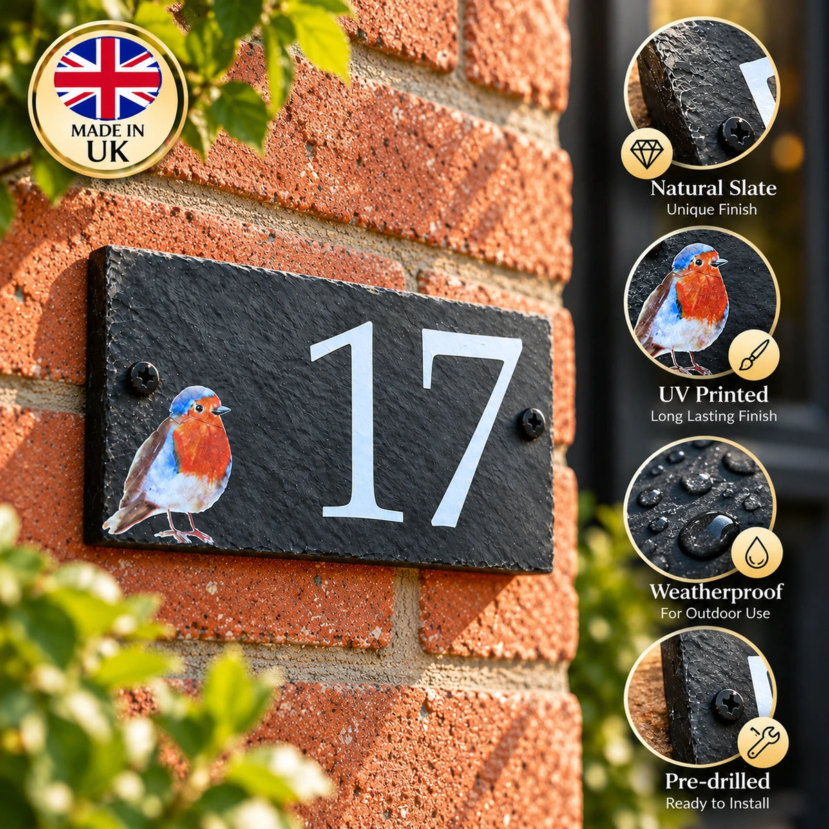 Number slate house sign robin small