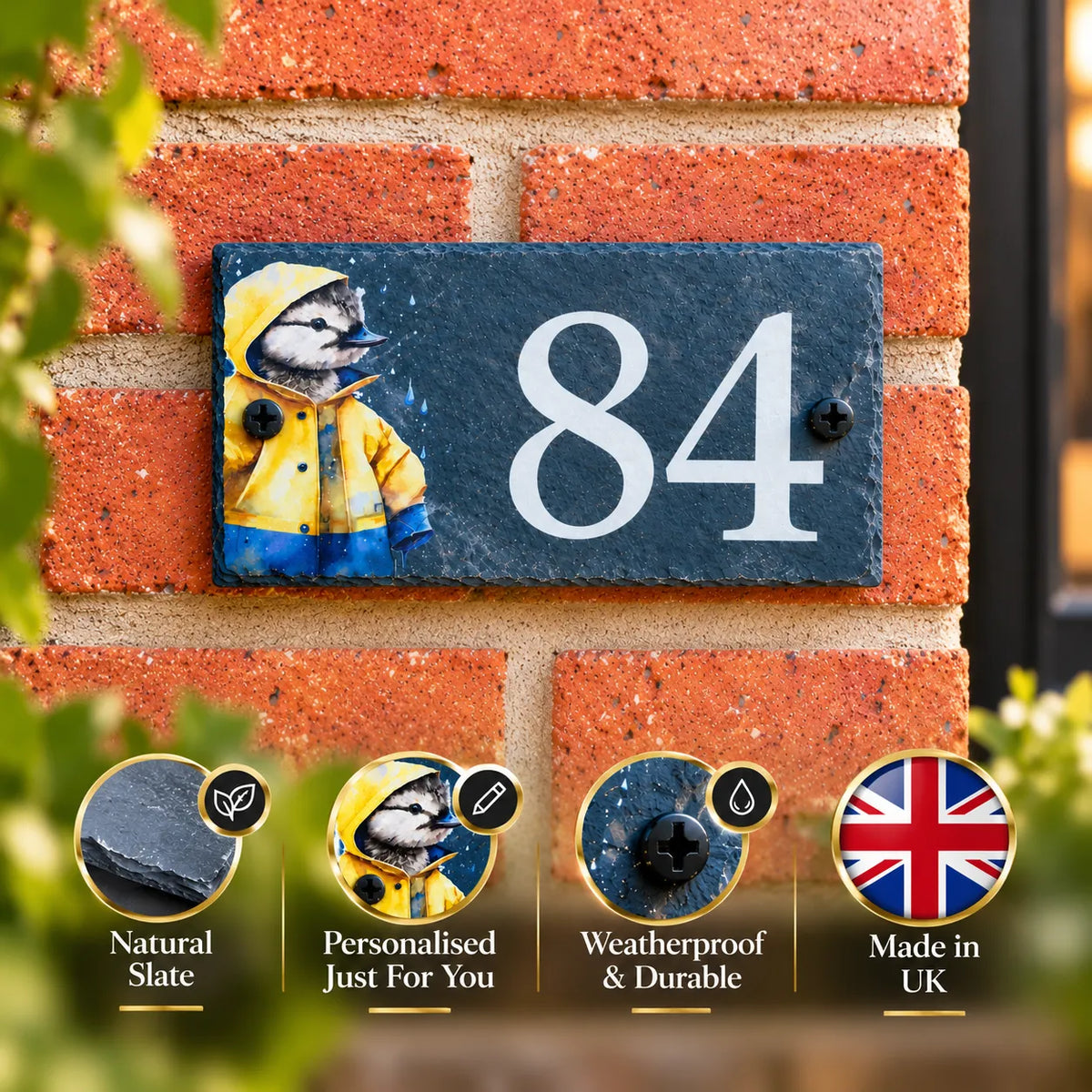 Number slate house sign duck small