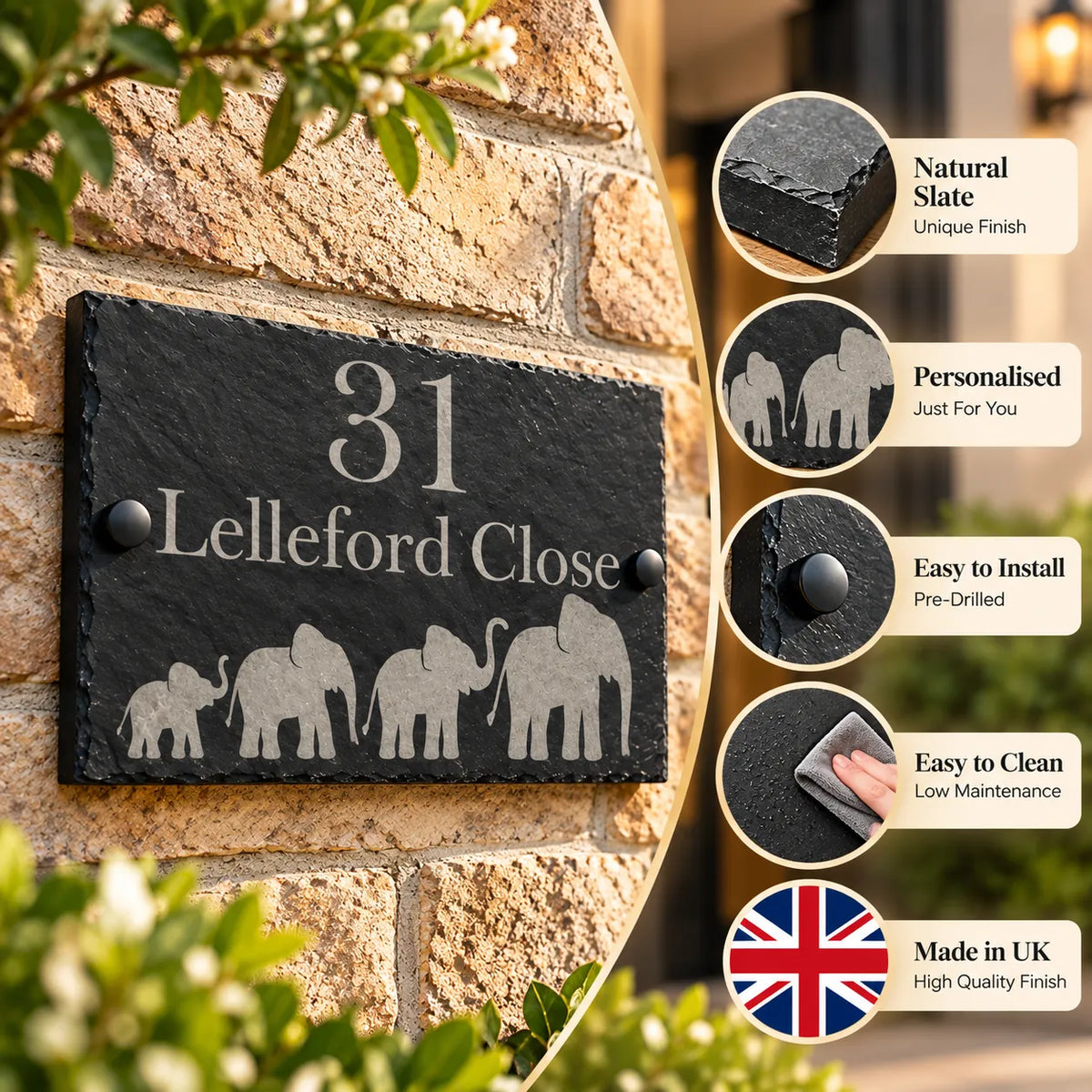 Elephant family slate house sign